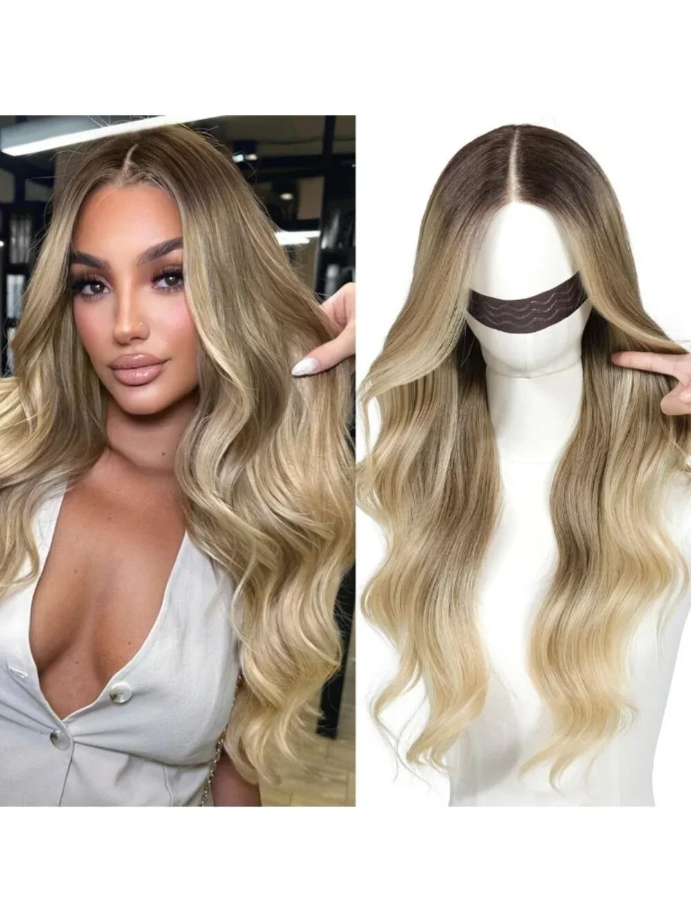 Ombre Blonde Glueless Wig with Bangs - 26